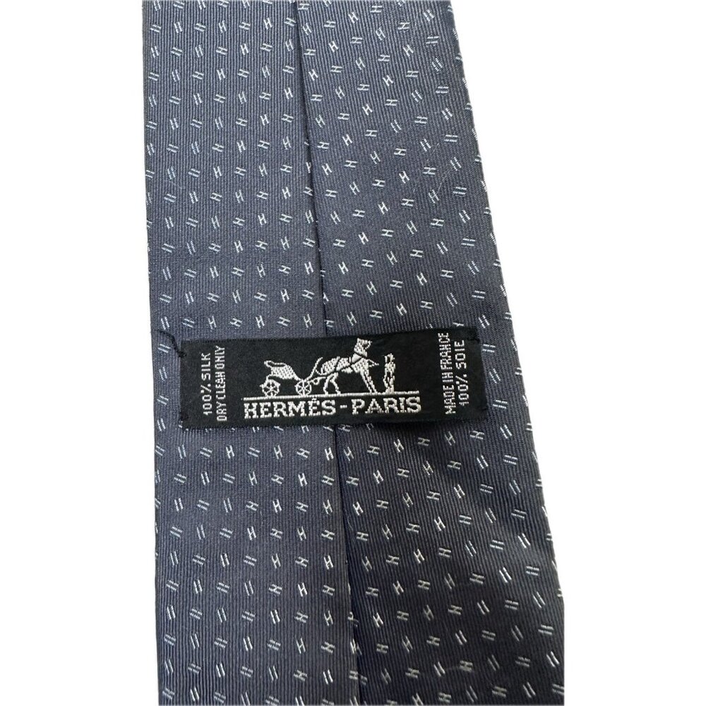 Hermes Silk Tie micro-geometric Dash Gray Authentic 61” - Picture 3 of 7